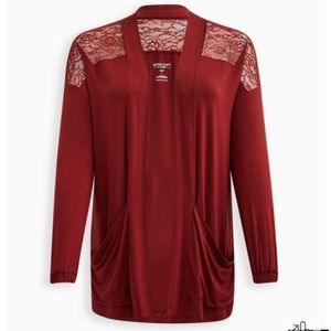 TORRID Cardigan 2X Super Soft lace, Knit open yoke